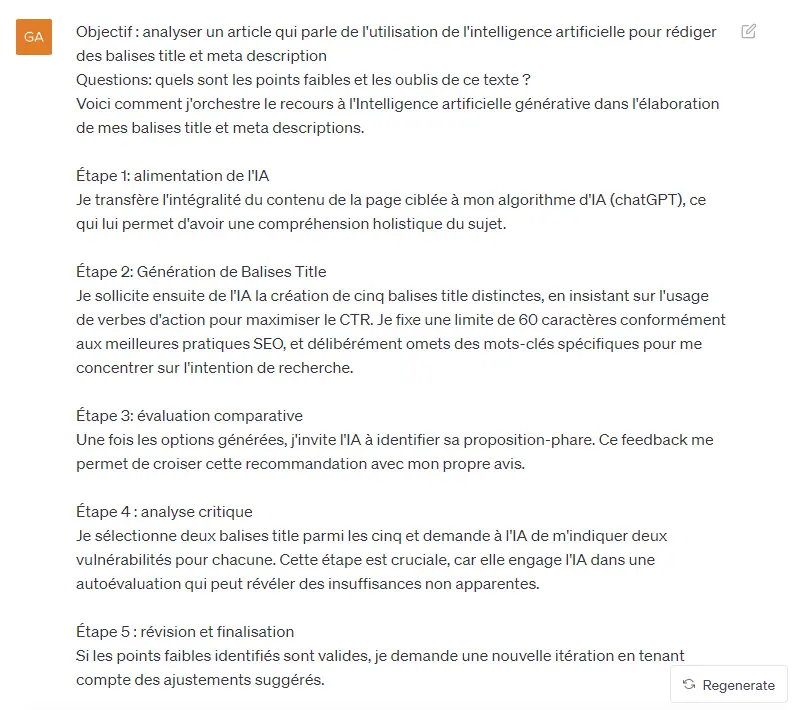 Screenshot of asking ChatGPT to analyze the article text.