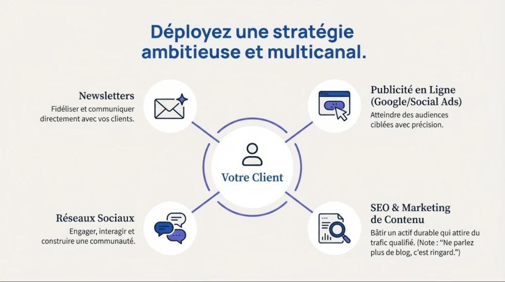 Infographic on the components of an ambitious digital marketing strategy