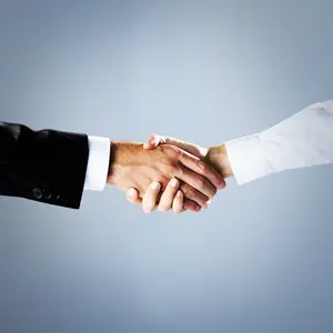 Handshake between a man and a woman sealing a commercial agreement