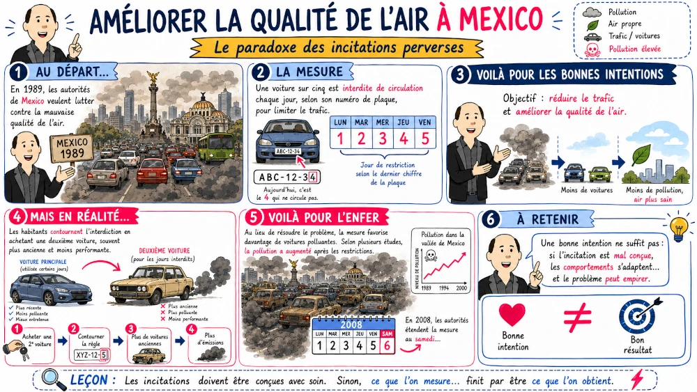 Sketchnote on vehicle driving restrictions in Mexico City