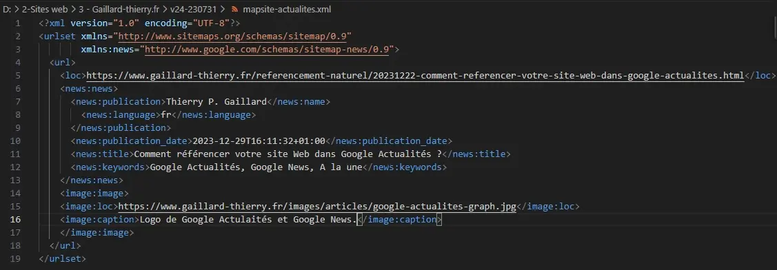 Google News XML Sitemap example