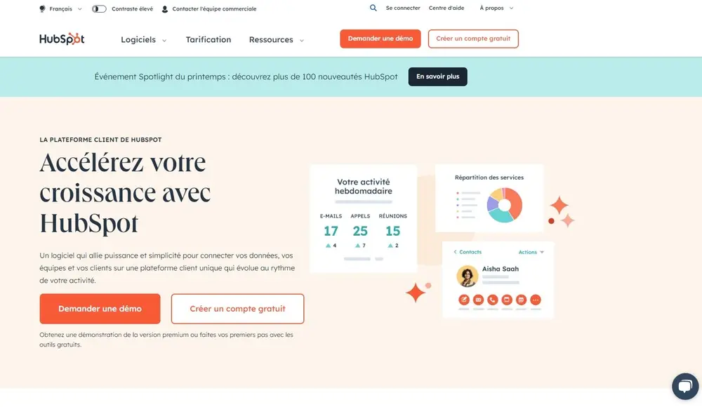 Homepage of the HubSpot website