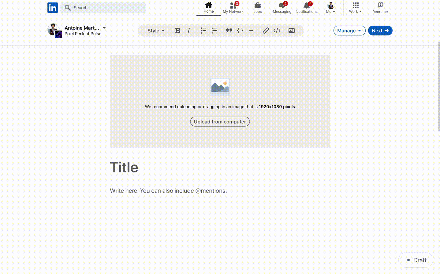 Animated demonstration of LinkedIn's redesigned article editor