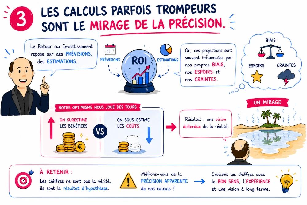 Sketchnote on how ROI models confirm confirmation biases
