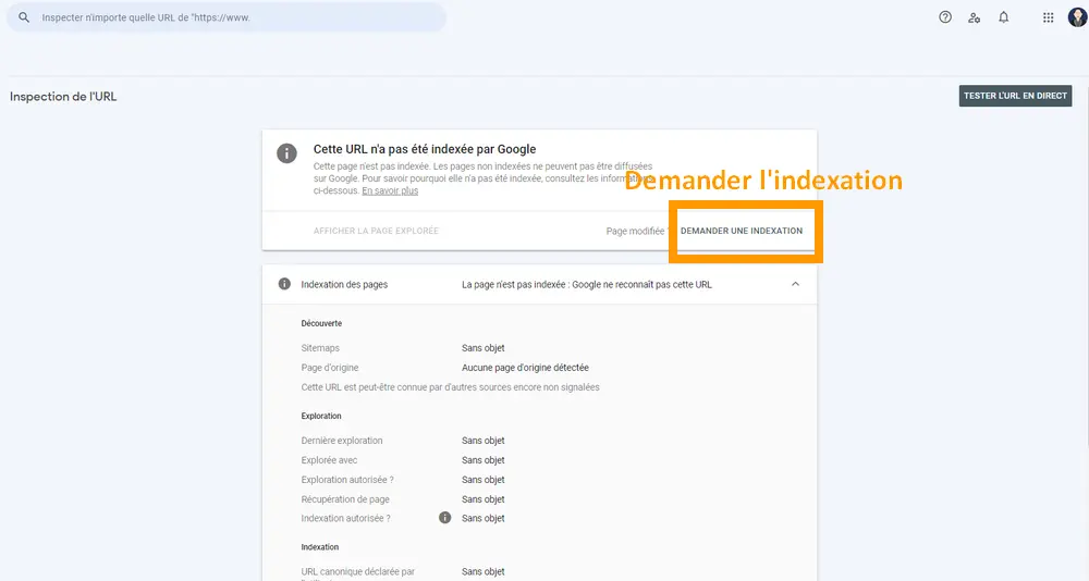 Requesting indexing in Google Search Console