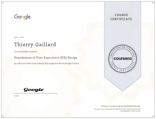 Coursera certificate for Foundations of User Experience (UX) Design