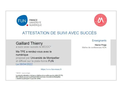 Course Certificate from University of Montpellier - Digital Transformation for Small Businesses