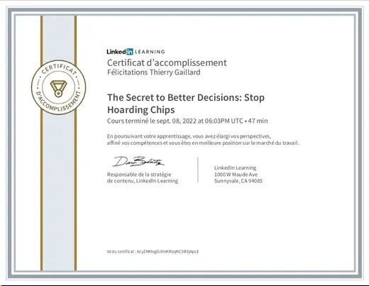 LinkedIn certificate for Seth Godin's Better Decisions training