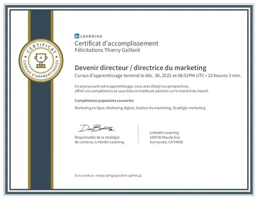 LinkedIn Learning certificate for Becoming a Marketing Director path