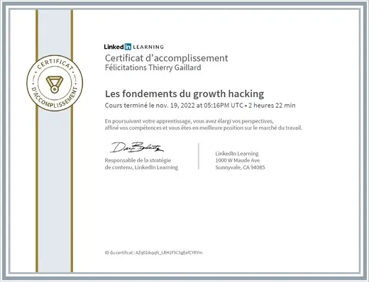 LinkedIn certificate for Foundations of Growth Hacking training