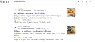 Example of a rich snippet for a crepe recipe in Google Search